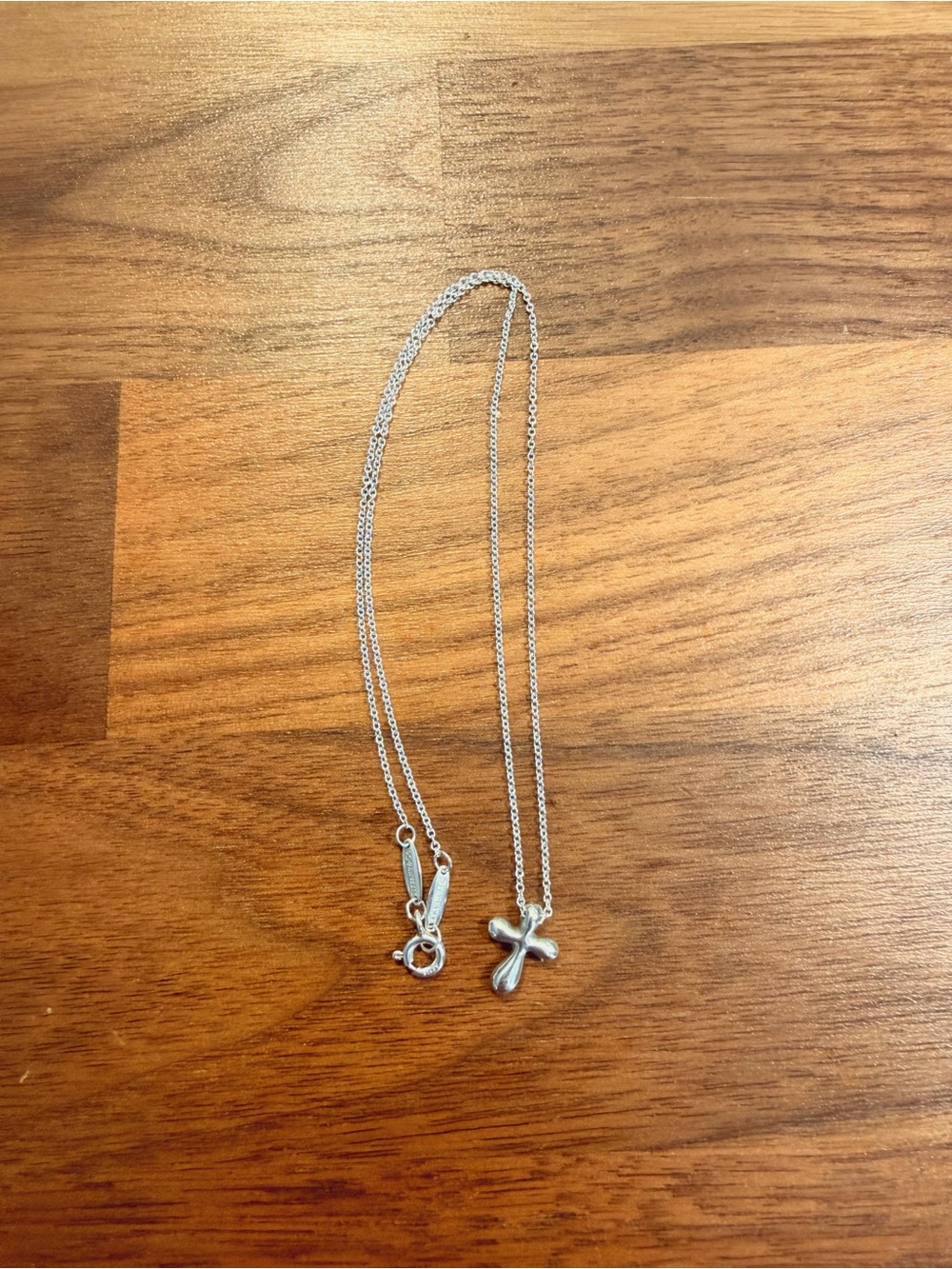 *AUTH* Tiffany & Co. Polished Silver Cross Necklace w/ a box & a dust bag